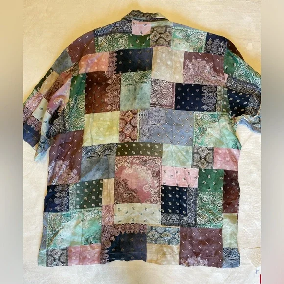 ETON x Fred Segal Multi-Colored Patchwork Bandana Resort Shirt in Linen XXL $265